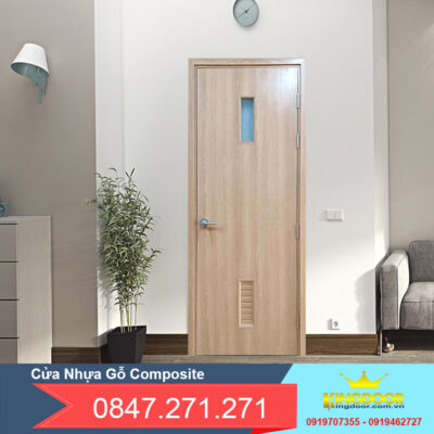 Cửa nhựa gỗ composite mẫu ô kính và lá sách