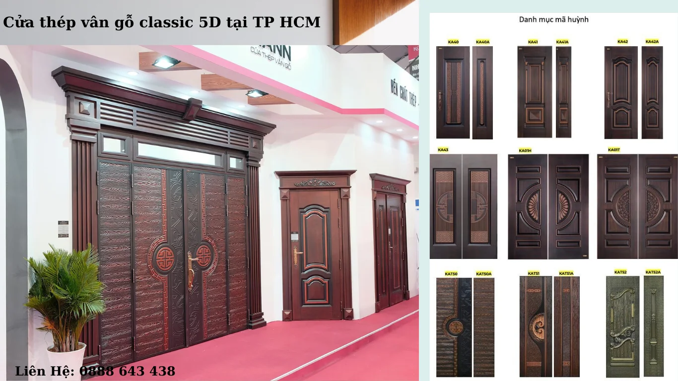 Cửa thép vân gỗ classic 5D tại TP HCM | Báo giá chi tiết